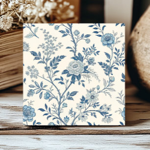 Blaues französisches Blumen-Toile-de-Jouy-Muster Fliese