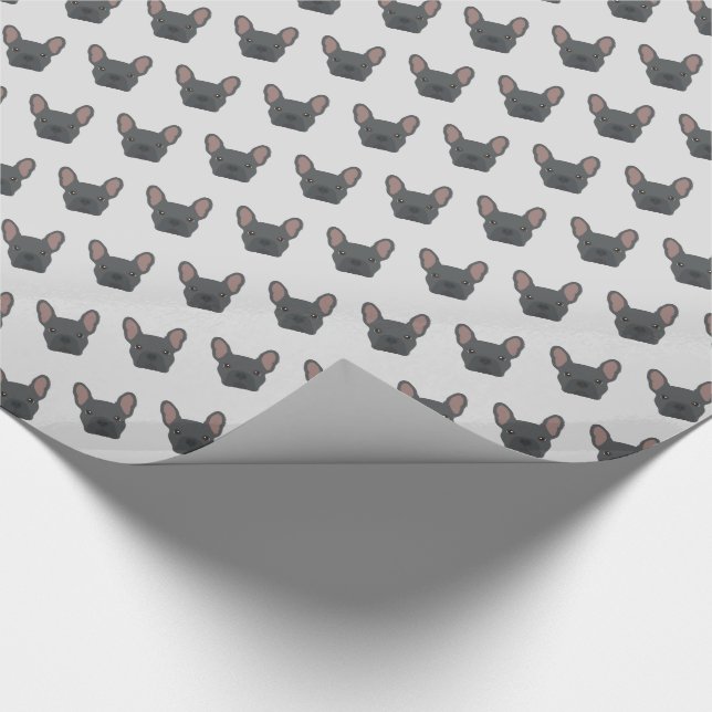 Blaues Französisches Bulldog-Wrapping Geschenkpapier (Ecke)