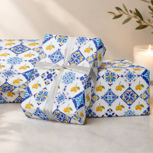 Blaues französisches Land-Limonen-Muster Geschenkpapier