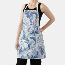 Blaues französisches Land-Toile-Muster-Monogramm