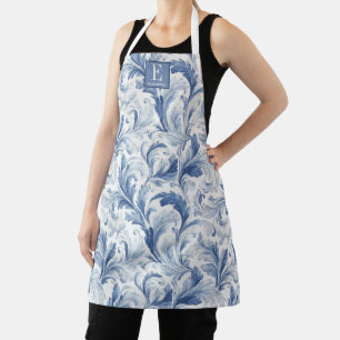 Blaues französisches Land-Toile-Muster-Monogramm Schürze
