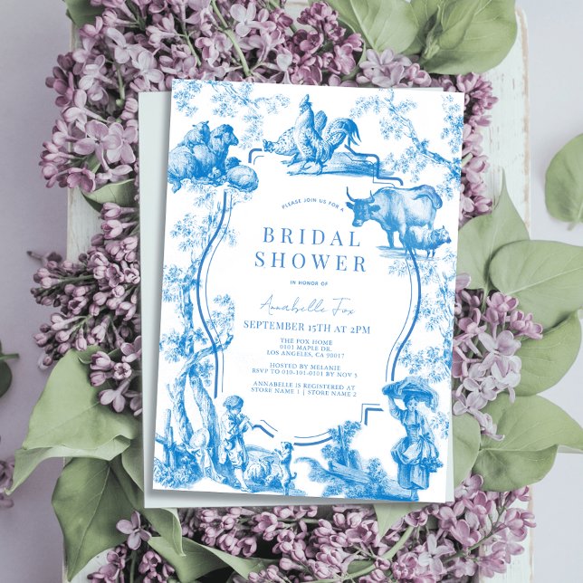 Blaues französisches Landbauernhaus Brautparty Einladung (Von Creator hochgeladen)