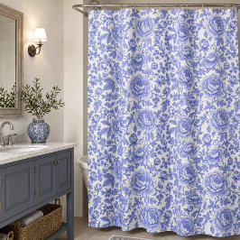 Blaues französisches Toile-Blumenmuster Duschvorhang