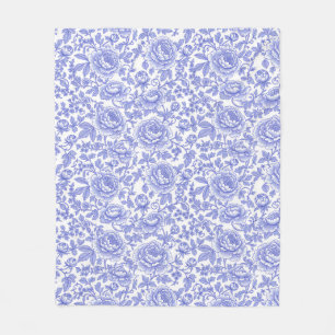 Blaues französisches Toile-Blumenmuster Fleecedecke