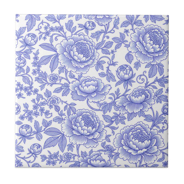 Blaues französisches Toile-Blumenmuster Fliese (Vorderseite)