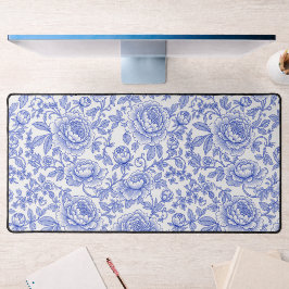 Blaues französisches Toile-Blumenmuster Schreibtischunterlage