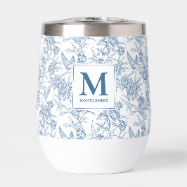 Blaues französisches Toile de Jouy Blumenmuster Mo