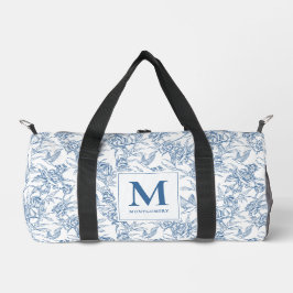 Blaues französisches Toile de Jouy Blumenmuster Mo Duffle Bag