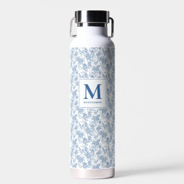 Blaues französisches Toile de Jouy Blumenmuster Mo Trinkflasche