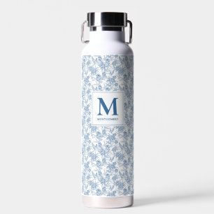 Blaues französisches Toile de Jouy Blumenmuster Mo Trinkflasche