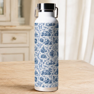 Blaues französisches Toile-Landmuster mit Rosen Zw Trinkflasche