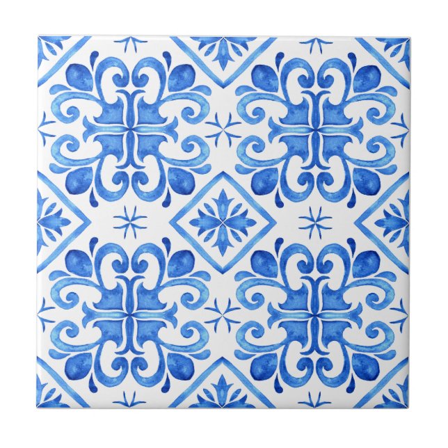 Blaues französisches Toile-Muster Fliese (Vorderseite)