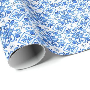 Blaues französisches Toile-Muster Geschenkpapier