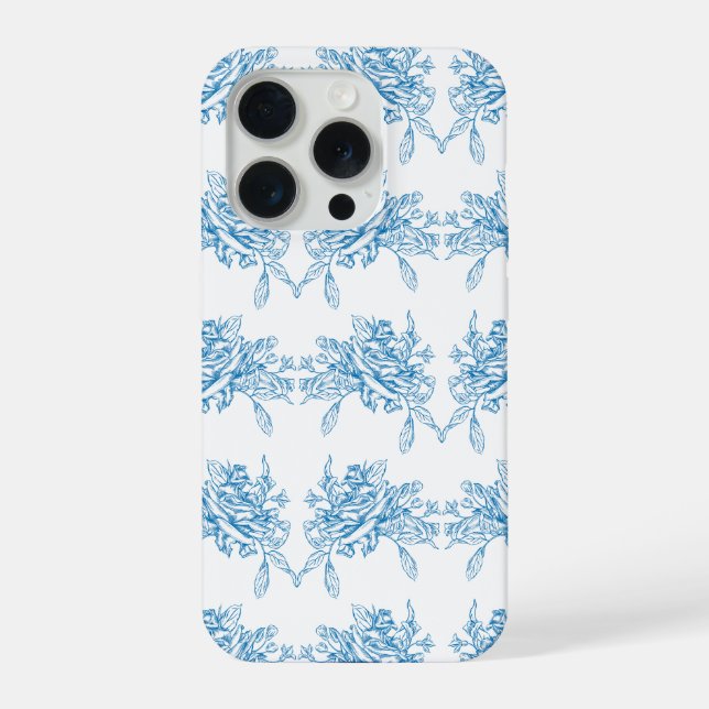 Blaues französisches Toile-Muster iPhone Hülle (Rückseite)