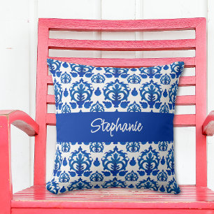 Blaues französisches Toile-Muster  Kissen
