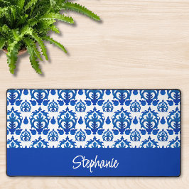 Blaues französisches Toile-Muster Monogramm Name Schreibtischunterlage