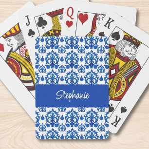 Blaues französisches Toile-Muster Monogramm Name Spielkarten