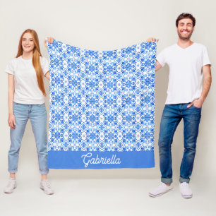 Blaues französisches Toile-Muster Name Fleecedecke