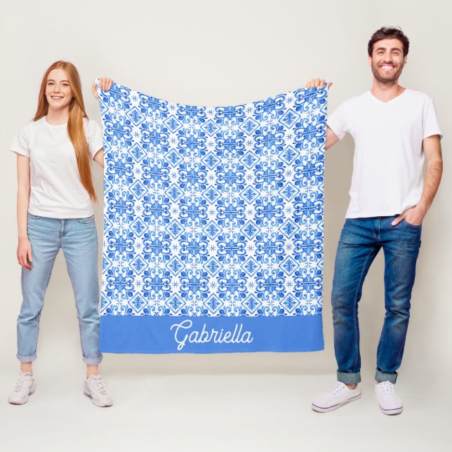 Blaues französisches Toile-Muster Name Fleecedecke (Beispiel)