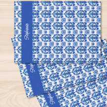 Blaues französisches Toile-Muster Name