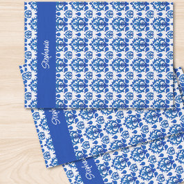 Blaues französisches Toile-Muster Name Seidenpapier