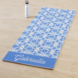 Blaues französisches Toile-Muster Name Yogamatte