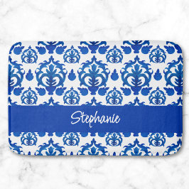 Blaues französisches Toile-Muster Namens-Monogramm Badematte