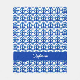 Blaues französisches Toile-Muster Namens-Monogramm Fleecedecke