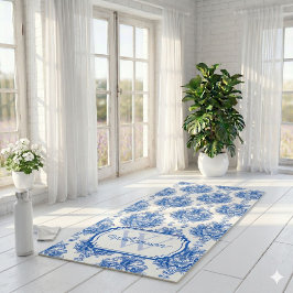 Blaues französisches Toile-Muster Namensmonogramm Yogamatte