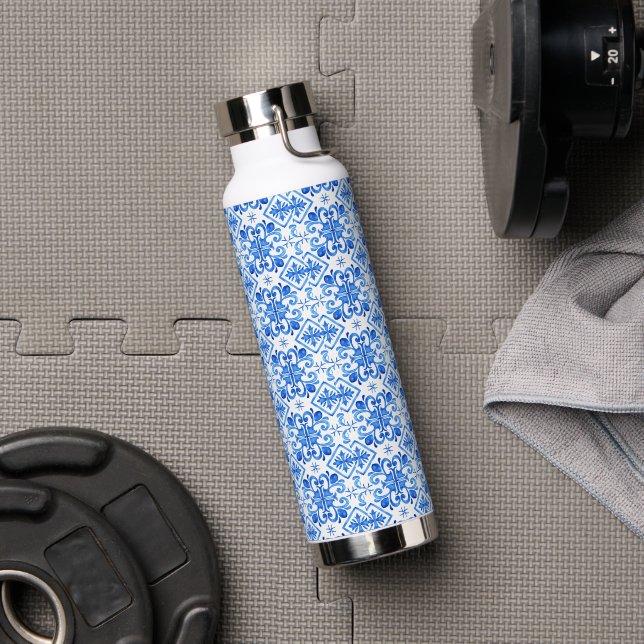 Blaues französisches Toile-Muster Trinkflasche (Fitnessstudio)