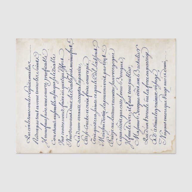 Blaues Französisches Vintages Script-Parchment Seidenpapier (Vorderseite)