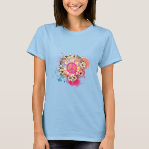 Blaues Friedenszeichen-T-Shirt - Damen Hippie-Tee T-Shirt