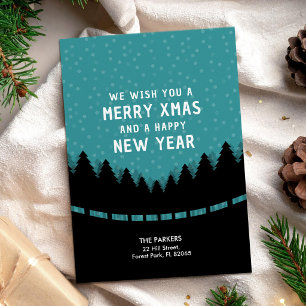Blaues frohes Weihnachten mit retro Wald und Schne Karte
