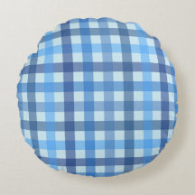 Blaues Fünf-Farben-Gingham-Muster Rundkissen