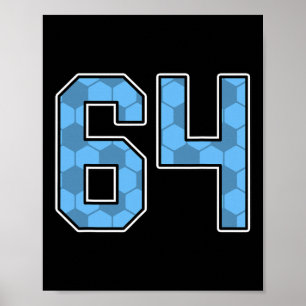 Blaues Fußballmuster Nummer 64 Trikot Spieler Unif Poster