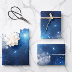 Blaues Galaxy-Geschenkpapier Flachblatt-Set aus 3 Geschenkpapier Set