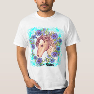 Blaues Gänseblümchen Pferd T-Shirt