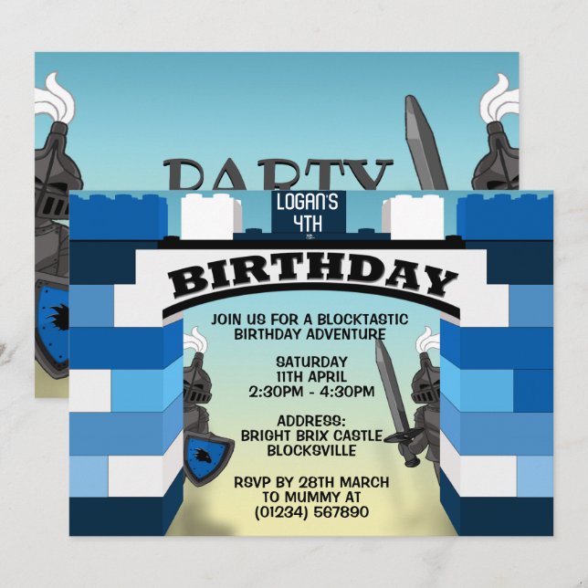 Blaues Gebäude Burg Burg Einladung (Vorne/Hinten)