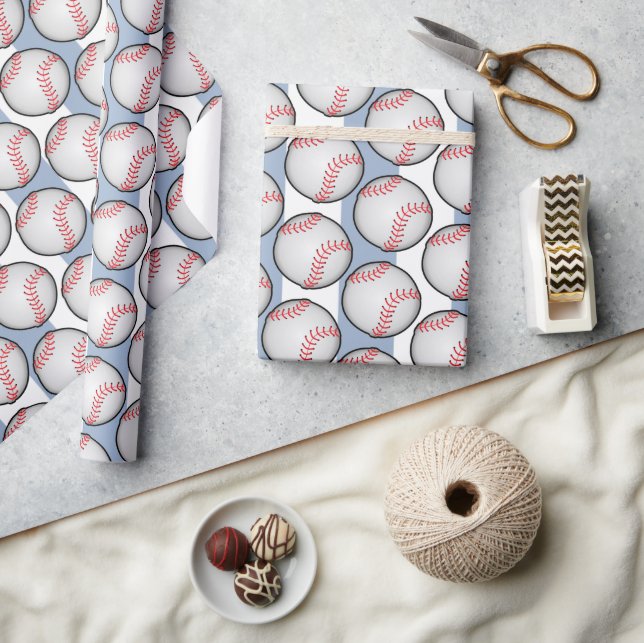 Blaues Geburtstags-Wrap-Papier Baseball Geschenkpapier (Kunsthandwerk)
