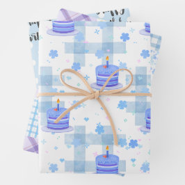 Blaues Geburtstagsjubiläum Geschenkpapier Set