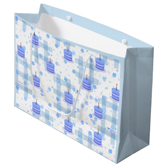 Blaues Geburtstagsjubiläum Große Geschenktüte (Vorderseite Schrägansicht)