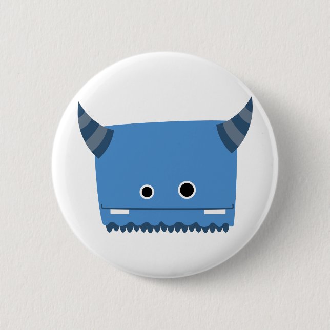 Blaues gehörntes Monster Button (Vorderseite)