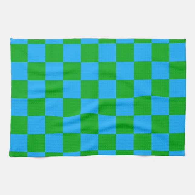Blaues Gelb-Karo-Muster Geschirrtuch (Horizontal)