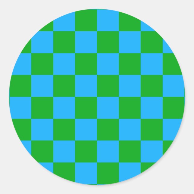 Blaues Gelb-Karo-Muster Runder Aufkleber (Vorderseite)