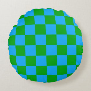 Blaues Gelb-Karo-Muster Rundes Kissen