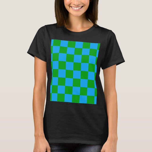 Blaues Gelb-Karo-Muster T-Shirt (Vorderseite)