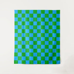 Blaues Gelb-Karo-Muster Wandteppich