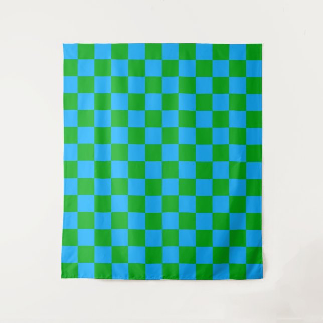 Blaues Gelb-Karo-Muster Wandteppich (Vorderseite)