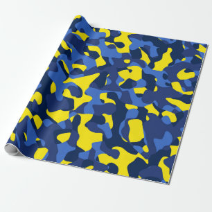 Blaues gelbes Camouflage-Druckmuster Geschenkpapier