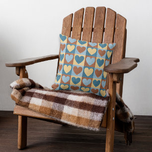 Blaues Gelbes Herz rustikales Muster Kissen